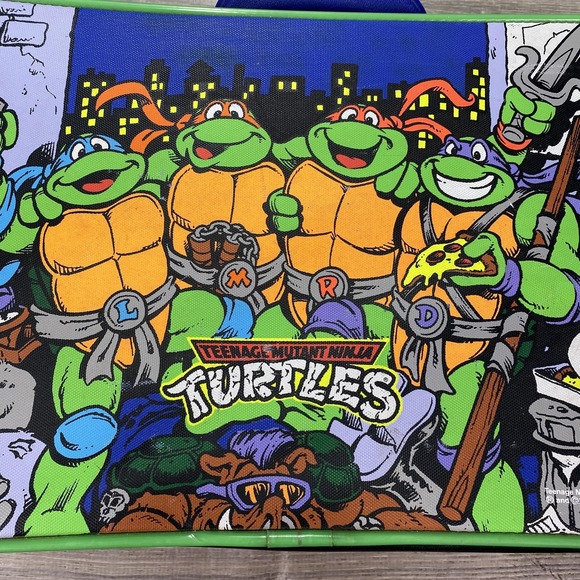 Vintage 1991 TMNT Teenage Mutant Ninja Turtles Kids Vinyl Suitcase Carry Case - Picture 2 of 16